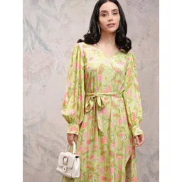 Vishudh Women Floral Printed Side Slits Fit and Flare Midi Dress-picture-20