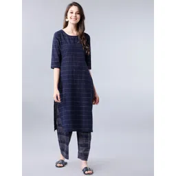 Vishudh Women Navy Blue & Off-White Striped Straight Kurta-picture-37