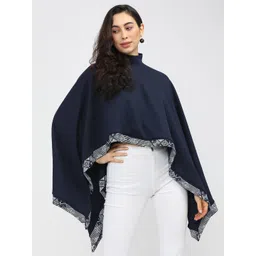 Vishudh Women Navy Blue & White Solid High Neck Cape Top-picture-34