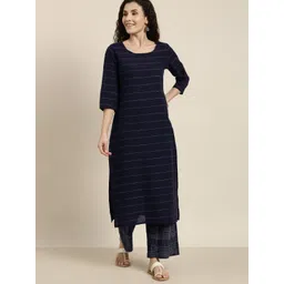 Vishudh Women Navy Blue Striped Kurta with Palazzo-picture-19
