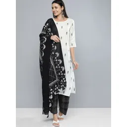 Vishudh Women Off-White & Black Printed Kurta with Palazzos & Dupatta-picture-19