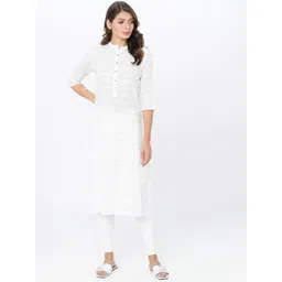 Vishudh Women Off-White & Black Solid Straight Kurta-picture-18