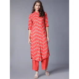 Vishudh Women Orange & Grey Printed Kurta with Palazzos-picture-13