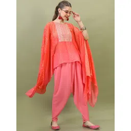 Vishudh Women Orange Embroidered Gotta Patti Kurta with Dhoti Pants-picture-14