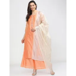 Vishudh Women Orange Ethnic Motifs Yoke Design Thread Work Kurta with Palazzos & Dupatta-picture-36