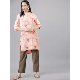 Vishudh Women Peach Checked Tunic-image-0