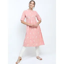 Vishudh Women Peach-Coloured & White Printed Kurta-image-25