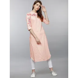 Vishudh Women Peach-Coloured Embroidered Straight Kurta-image-28