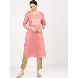 Vishudh Women Peach-Coloured Ethnic Motifs Yoke Design Kurta-picture-35