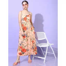 Vishudh Women Peach-Coloured Floral Print Maxi Dress-image-30