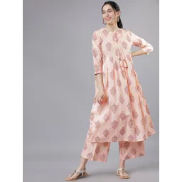 Vishudh Women Peach-Coloured Printed Kurta with Palazzos-image-5