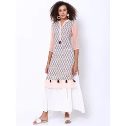 Vishudh Women Peach-Coloured Printed Straight Kurta-image-10
