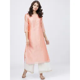 Vishudh Women Peach-Coloured Straight Kurta-image-23
