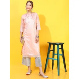 Vishudh Women Peach-Coloured Woven Design Kurta-image-15
