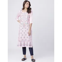 Vishudh Women Pink & Blue Floral Straight Kurta-picture-10