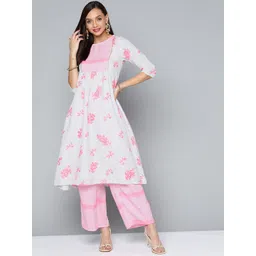 Vishudh Women Pink & White Floral Printed Kurta with Trousers-picture-10