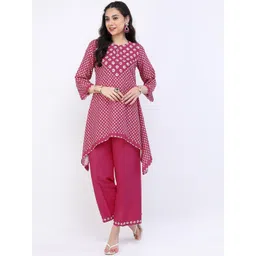 Vishudh Women Pink Bandhani Printed Kurti with Trousers-picture-37