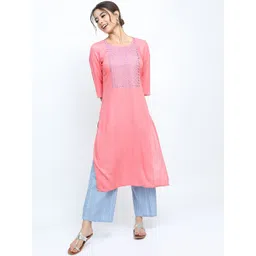Vishudh Women Pink Ethnic Motifs Yoke Design Kurta-picture-26