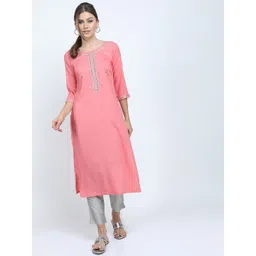 Vishudh Women Pink Ethnic Motifs Yoke Design Mirror Work Kurta-picture-24