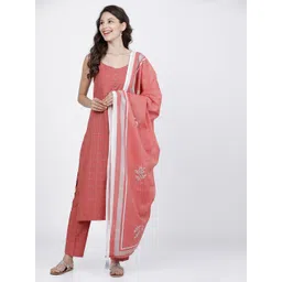 Vishudh Women Pink Solid Kurta with Trousers & Dupatta-picture-24