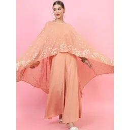 Vishudh Women Printed Crop Top With Sleeveless Inner And Flared Palazzo-picture-36