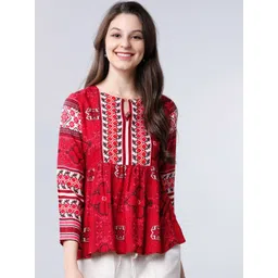 Vishudh Women Red Printed A-Line Top-picture-36
