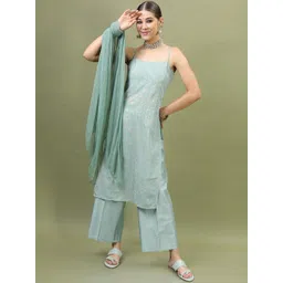 Vishudh Women Sea Green Solid Poly-Georgette Kurta with Trouser and Dupatta-picture-12