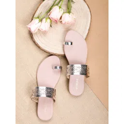 Vishudh Women Silver Toned Laser Cuts One Toe Flats-picture-21