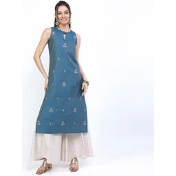 Vishudh Women Teal Ethnic Motifs Embroidered Kurta with Palazzos-picture-25