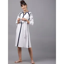 Vishudh Women White Solid A-Line Dress-picture-27