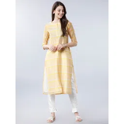 Vishudh Women Yellow & Off-White Striped Straight Kurta-picture-12