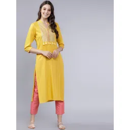 Vishudh Women Yellow & Pink Embroidered Yoke Design Straight Kurta-picture-19