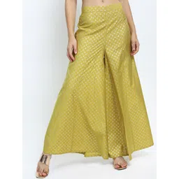 Vishudh Women Yellow & Silver Ethnic Motifs Printed Flared Palazzos-picture-36