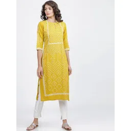 Vishudh Women Yellow Bandhani Printed Keyhole Neck Kurta-picture-32