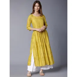 Vishudh Women Yellow Floral Printed Empire Kurta-picture-38