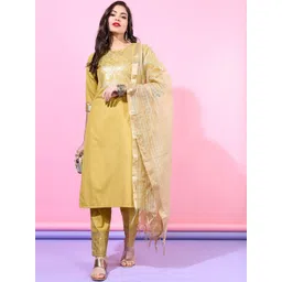 Vishudh Women Yellow Straight  Kurta with Trousers & With Dupatta-picture-10
