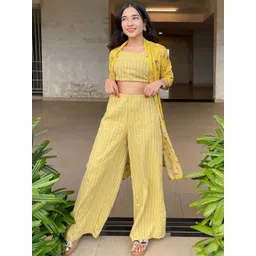 Vishudh Women Yellow Striped Regular Top with Palazzos & Jacket-picture-40