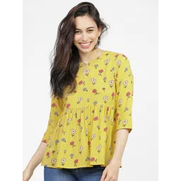 Vishudh Yellow & Red Floral Printed Empire Top-picture-34