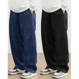 visit wear Men Pack of 2 Washed Relaxed Fit Pleated Pants-picture-26