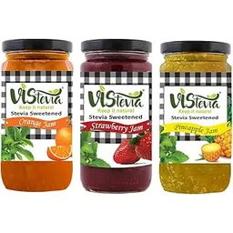 Vistevia Sugar Free Combo of Pineapple, Strawberry & Orange Jam, Diabetic and Keto Friendly - Sweetened Naturally with Stevia, More Than 60% Fruit Content - Tastes Delicious - Pack of 3 (400 * 3GM)-image-21