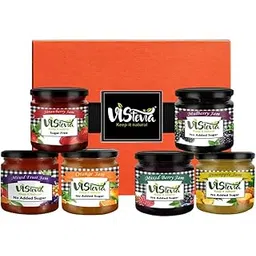 VIStevia Valentines Gift Hamper Of Sugar Free Jams - Pack of 6 Different Flavour,Strawberry, Pineapple, Apple, Mixed Berry, Orange & Raspberry - Diabetic And Keto Friendly, Naturally Sweetened With Stevia(45*6G)-image-31