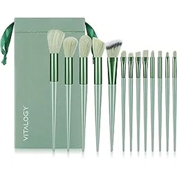 Vitalogy - Makeup Brush Set Professional - 13 Pcs Premium Set for Foundation Blending Blush Concealer Eye Shadow, Eye Makeup Brushes, Travel Brush Set with Storage Pouch (Mint Green)-picture-15