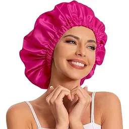 vitalogy Satin Bonnet for Women – Double Layered Silk Sleep Cap for Curly Natural Long Hair with Elastic Band | Slouchy Night Beanie Hair Bonnet for Sleeping (Hot Pink)-picture-28