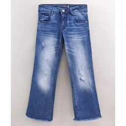 Vitamins Full Length Flare Washed Denim & Distressed Jeans Solid- Blue-picture-10