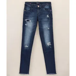 Vitamins Full Length Washed Distressed Jeans - Raw Blue-picture-24