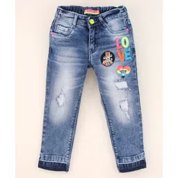 Vitamins Full Length Washed Embroidered Denim Jeans - Blue-picture-17