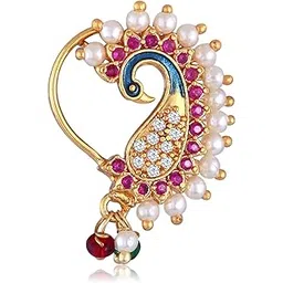 vivastri fashion jewellery Vivastri Premium 1 Gram Gold Plated White Pearl,Moti Beaded Guttapusalu Alloy Nath,Nathiya,Nosepin,Nosering For Women & Girls -VIVA1301NTH-PRESS-picture-25