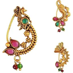 vivastri fashion jewellery Vivastri Premium Gold Plated White Pearl,Moti Beaded Alloy Nath,Nathiya,Nosepin,Nosering,Guttapusalu For Women & Girls -VIVA1037-1038-1036NTH-Press-picture-21