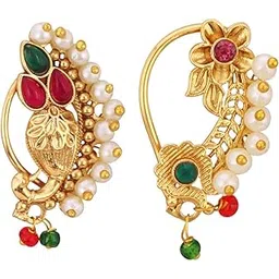 vivastri fashion jewellery Vivastri Premium Gold Plated White Pearl,Moti Beaded Alloy Nath,Nathiya,Nosepin,Nosering,Guttapusalu For Women & Girls -VIVA1263-1264NTH-PRESS-MULTI-picture-23