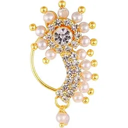 Vivastri Gold Plated with Pearl Alloy and Artificial CZ stone Non Piercing Nath for women-VIVA1189NTH-Press-White-picture-28